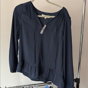 LOFT Deep Blue Ruffle Hem Blouse